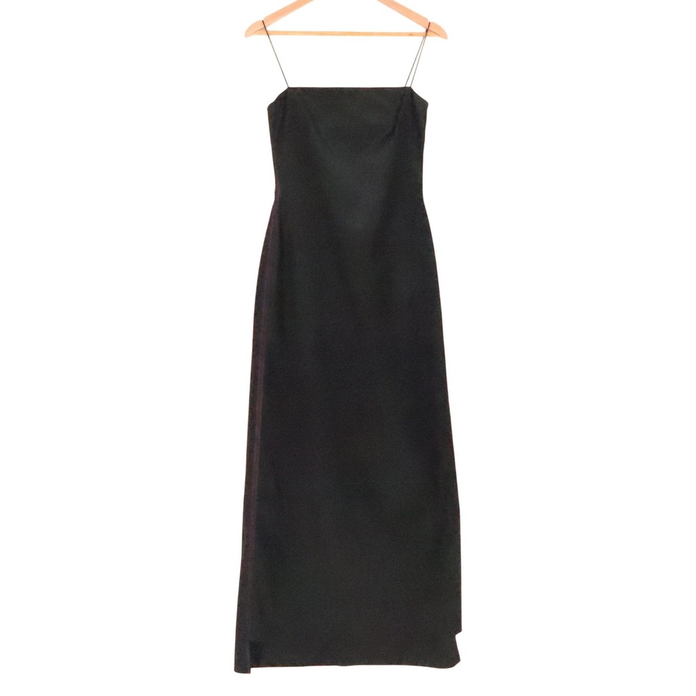 Tahari Vintage 90s Black Satin Maxi Dress Womens Size 4 Formal Minimalist Gothic